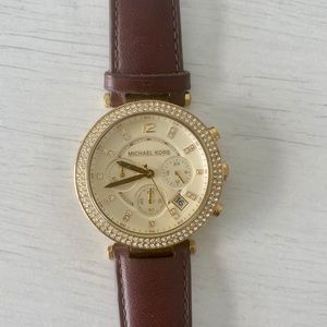 Michael Kors gold watch with genuine leather